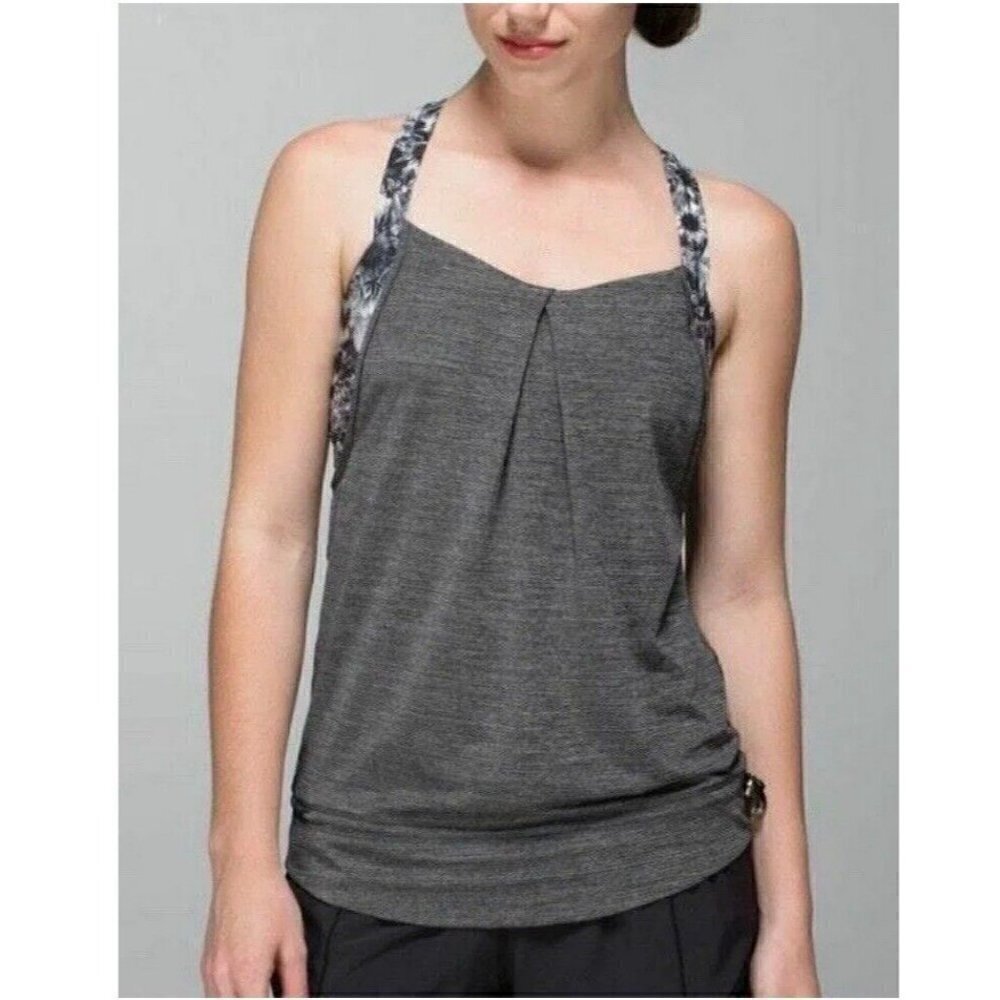 Lululemon muscle Tank top black gray Rest Less Flowabunga Size 6 - Picture 2 of 14